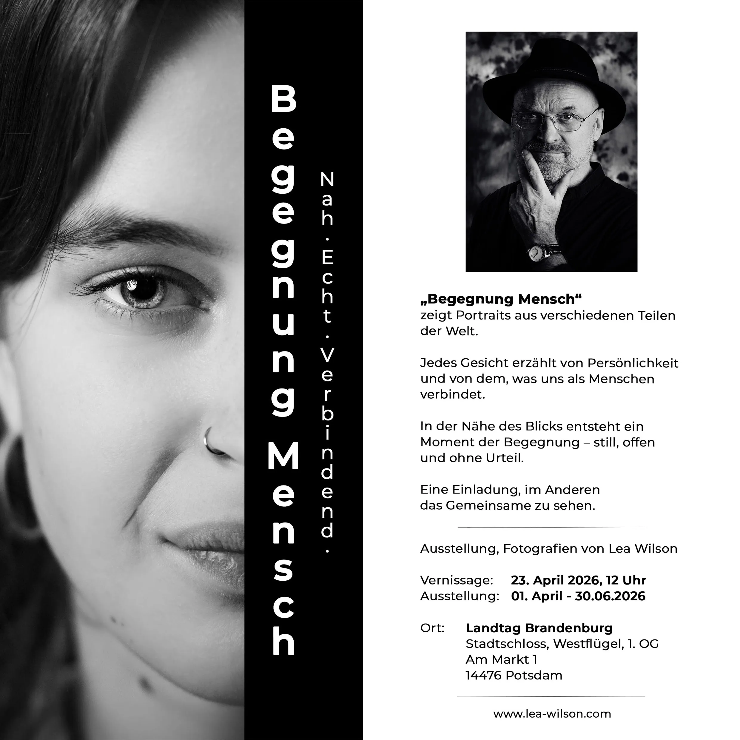 Flyer der Ausstellung Begegnung Mensch von Lea Wilson